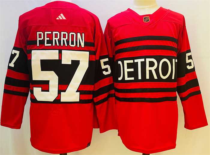 Men%27s Detroit Red Wings #57 David Perron Red 2022-23 Reverse Retro Stitched Jersey->detroit red wings->NHL Jersey